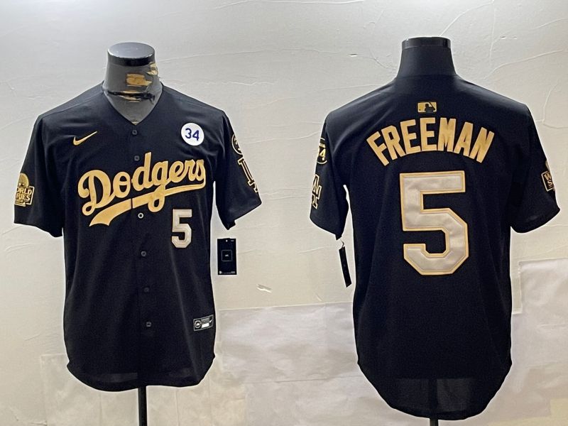 Men Los Angeles Dodgers 5 Freeman Black Gold Game 2024 Nike MLB Jersey style 1202